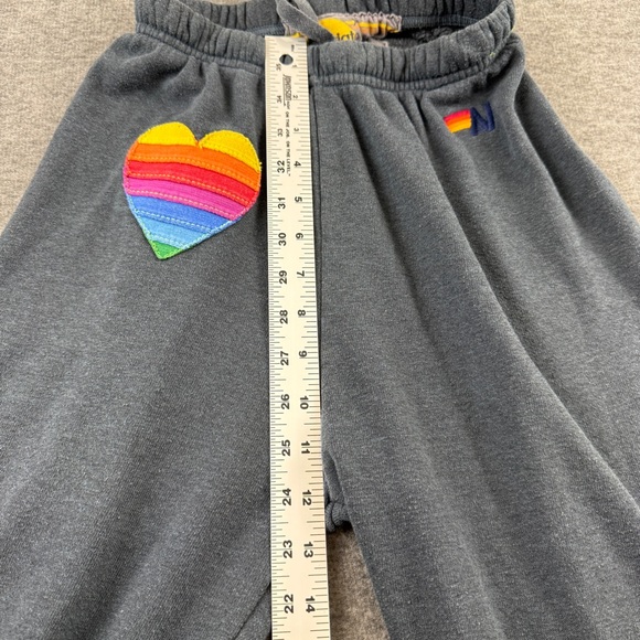 Aviator Nation Sweatpants Rainbow Heart Stitch Charcoal XS Athleisure Comfy - Picture 9 of 12